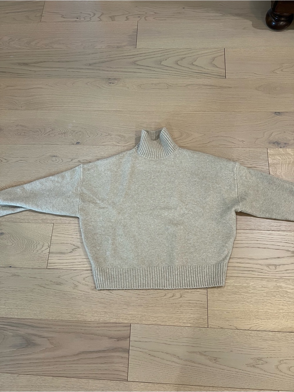 Zara Light Cream Ribbed Mock Neck Sweater